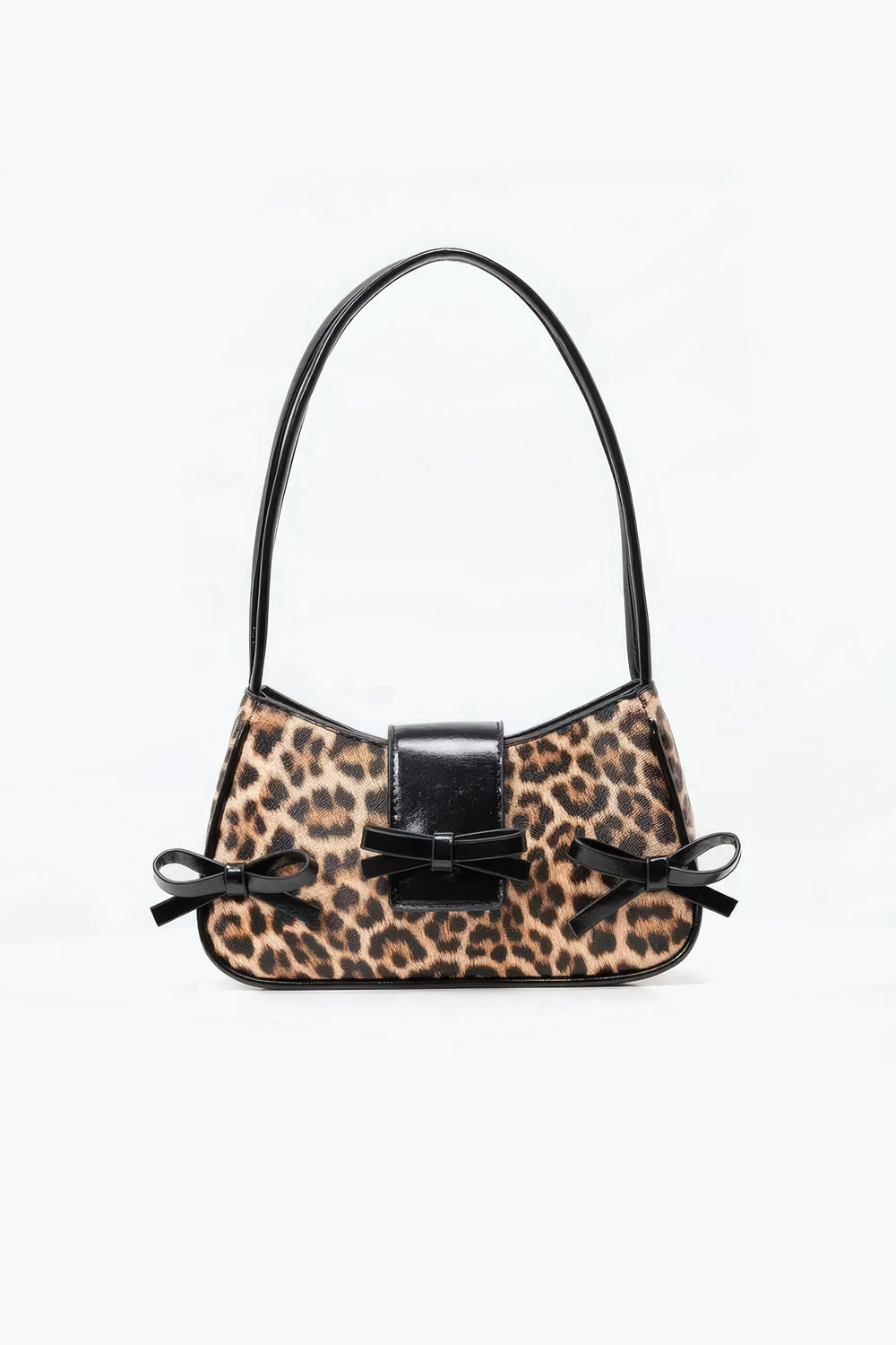 Leopard Pattern Shoulder Bag with Bow Accents