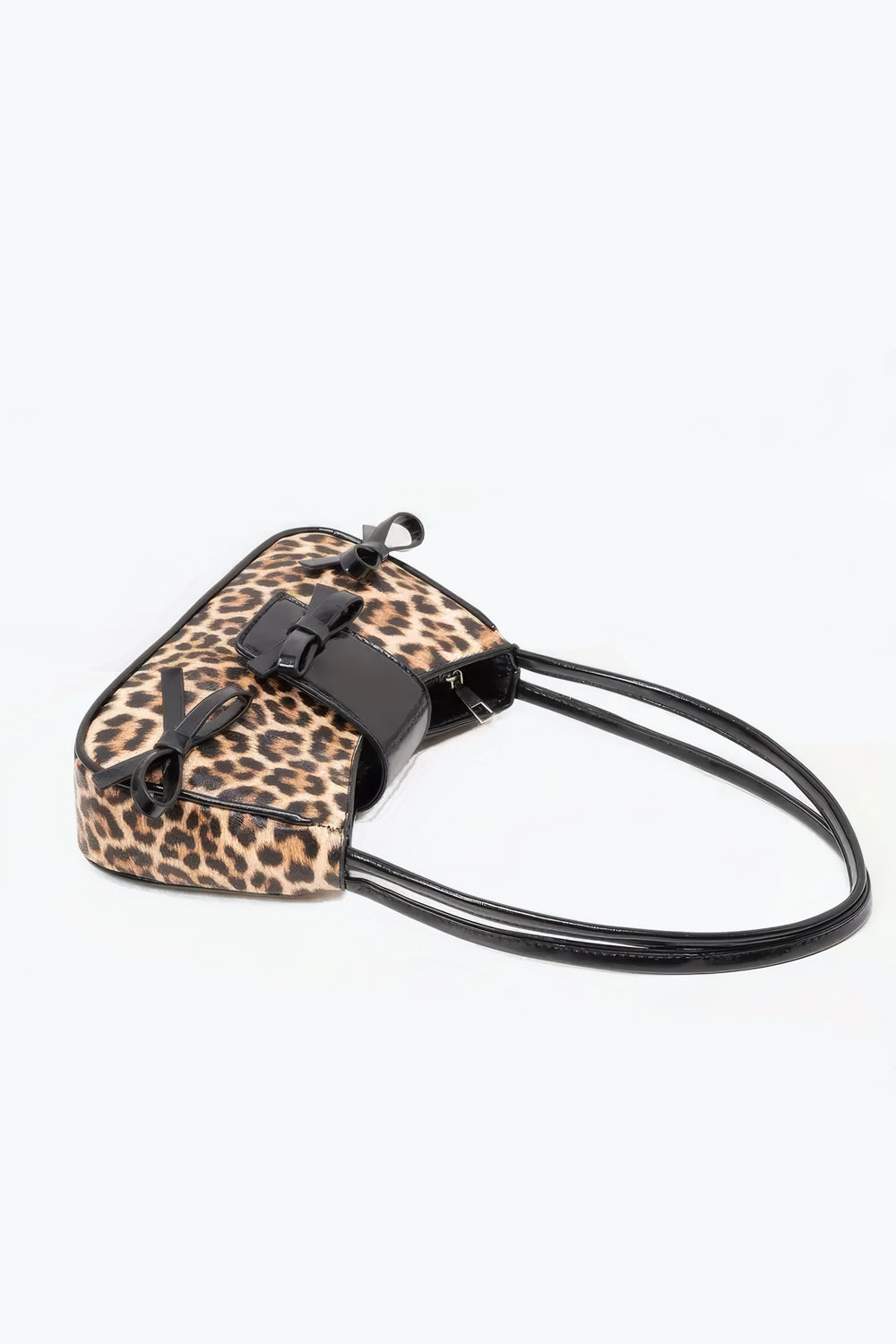 Leopard Pattern Shoulder Bag with Bow Accents