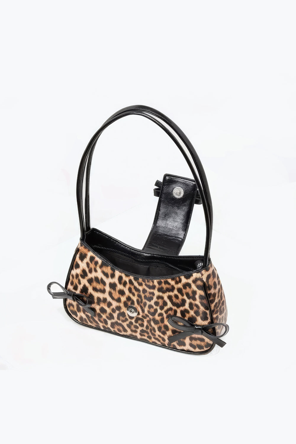 Leopard Pattern Shoulder Bag with Bow Accents