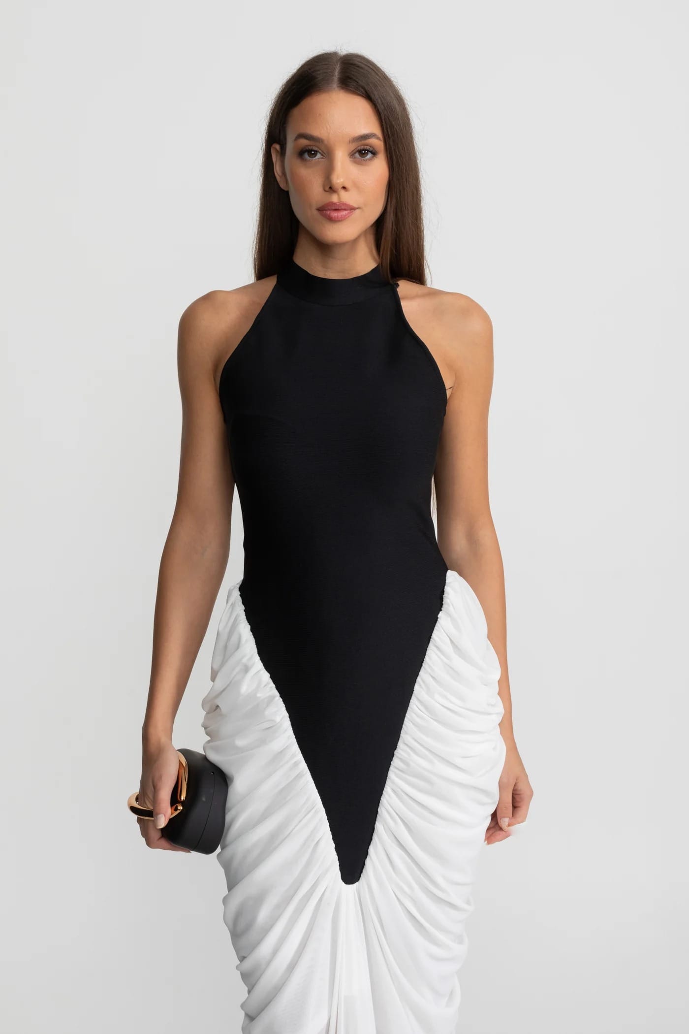 Halter Neck Draped Maxi Dress - Black