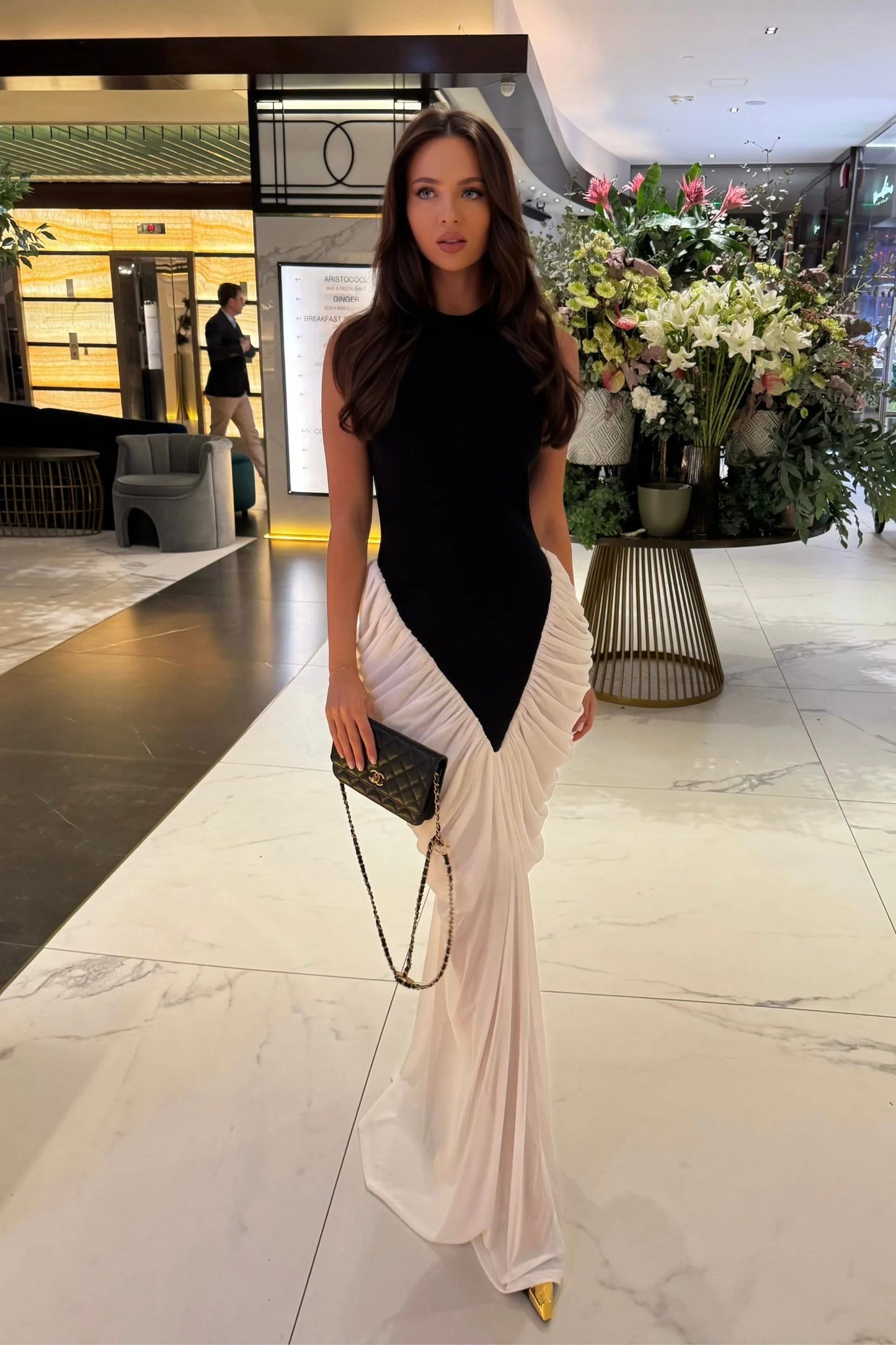 Halter Neck Draped Maxi Dress - Black