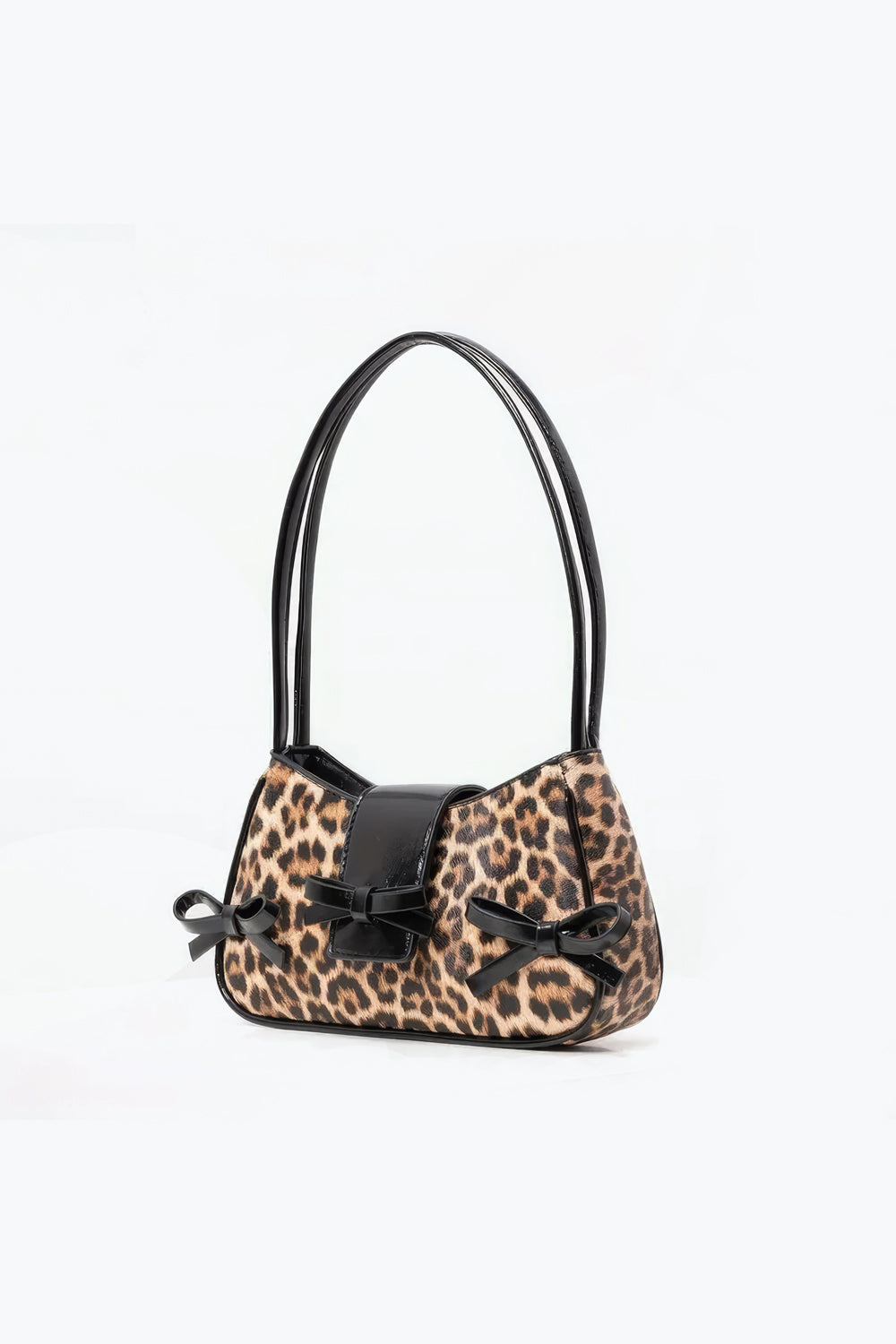 Leopard Pattern Shoulder Bag with Bow Accents