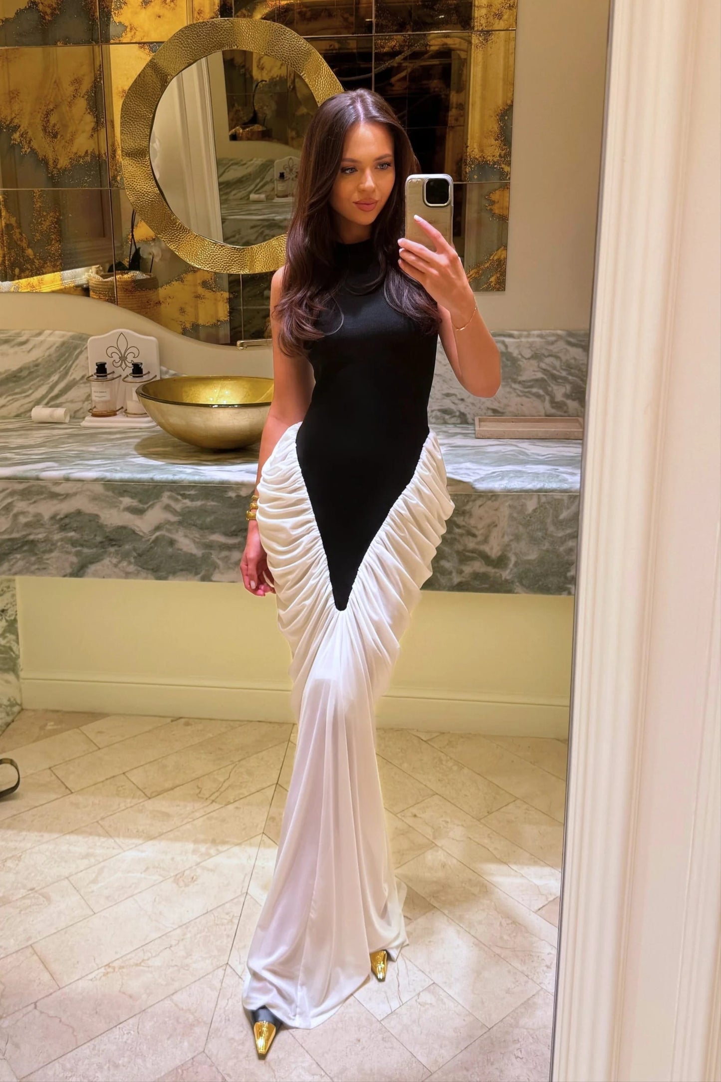 Halter Neck Draped Maxi Dress - Black