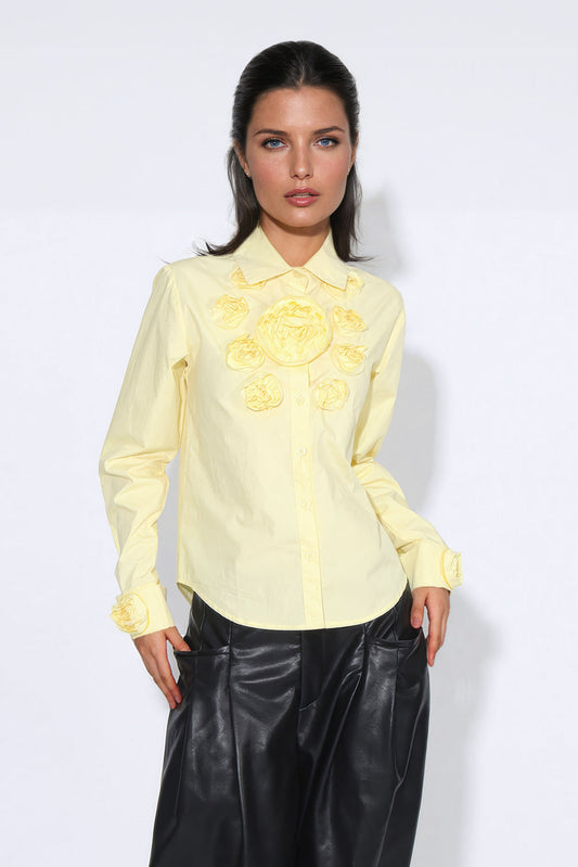 3D Floral Stylish Shirt - Yellow