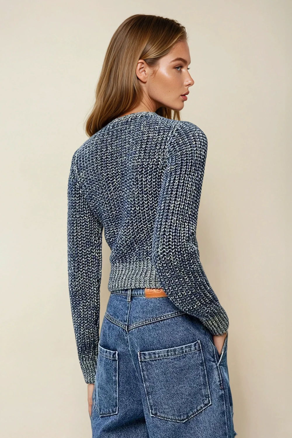 Cropped Sweater with Chain Detail - Gray
