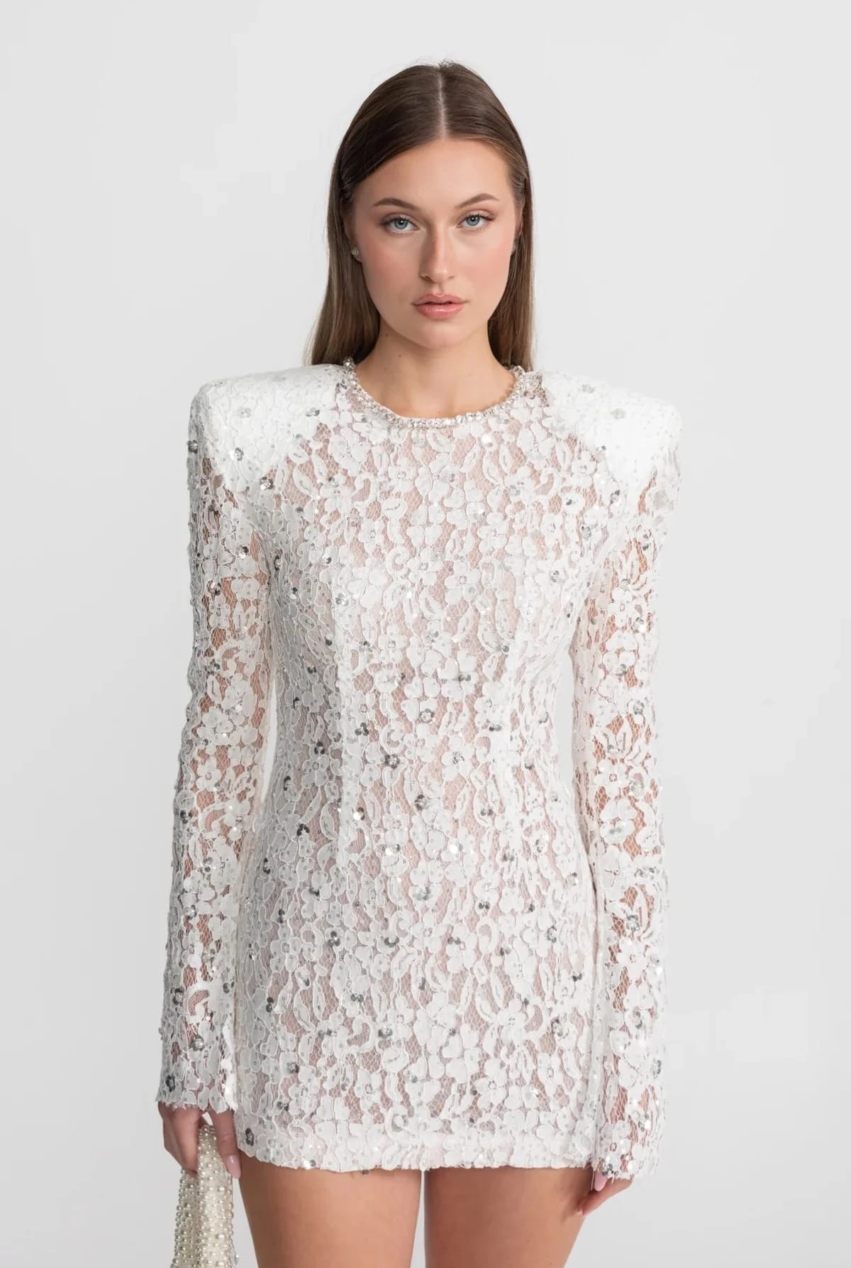 Long Sleeve Lace Mini Dress - White