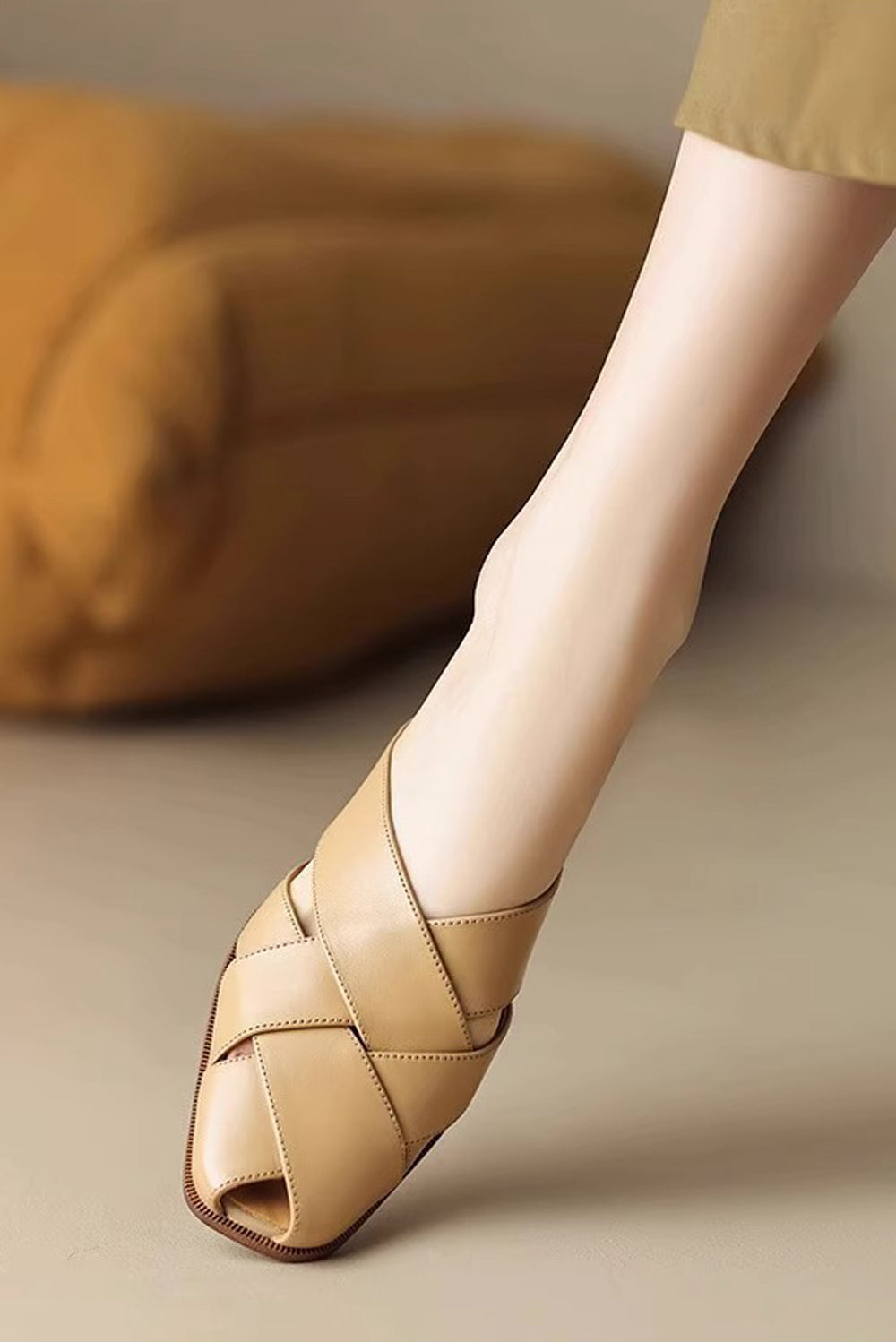 Crisscross Slide Sandals - Light Brown