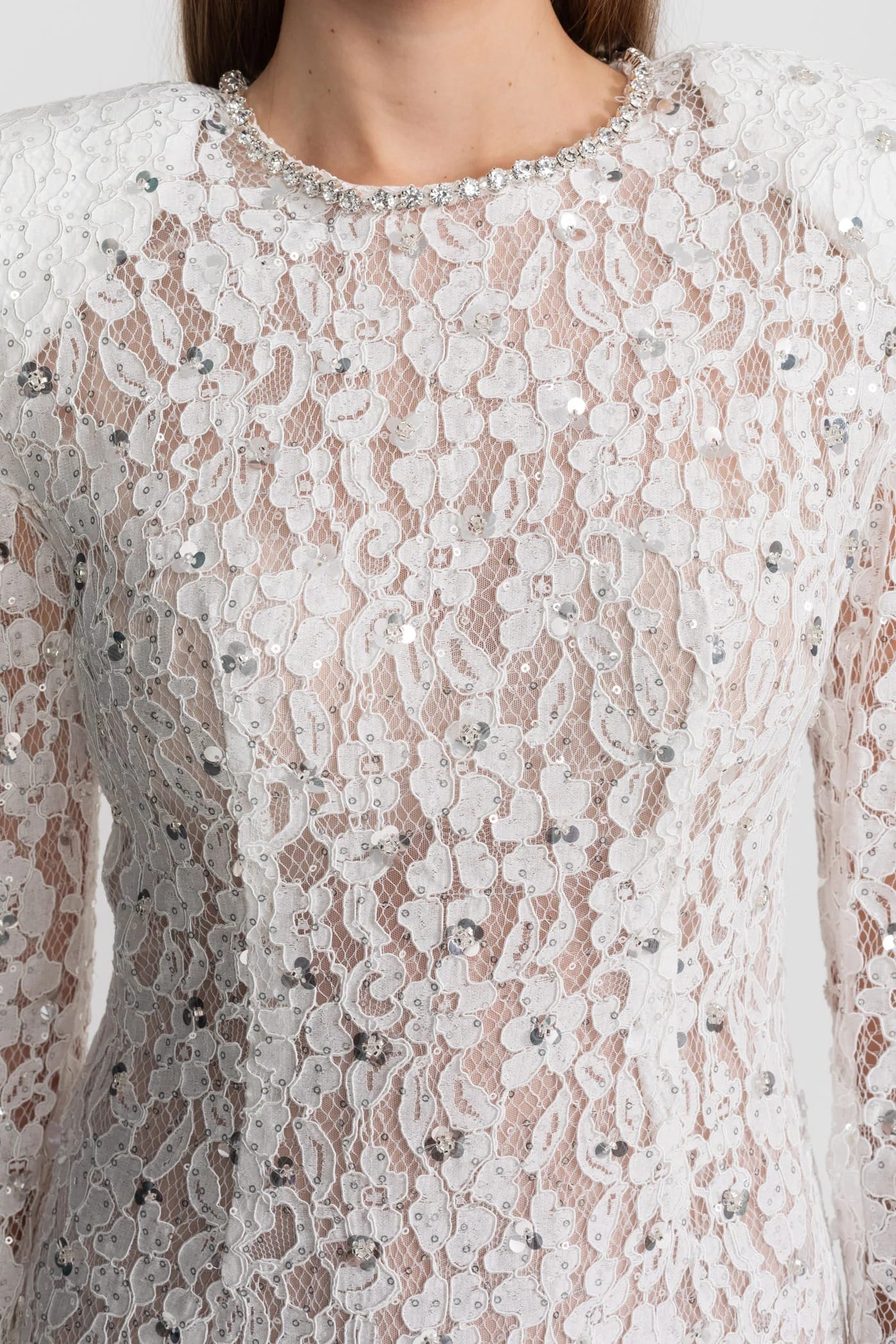 Long Sleeve Lace Mini Dress - White