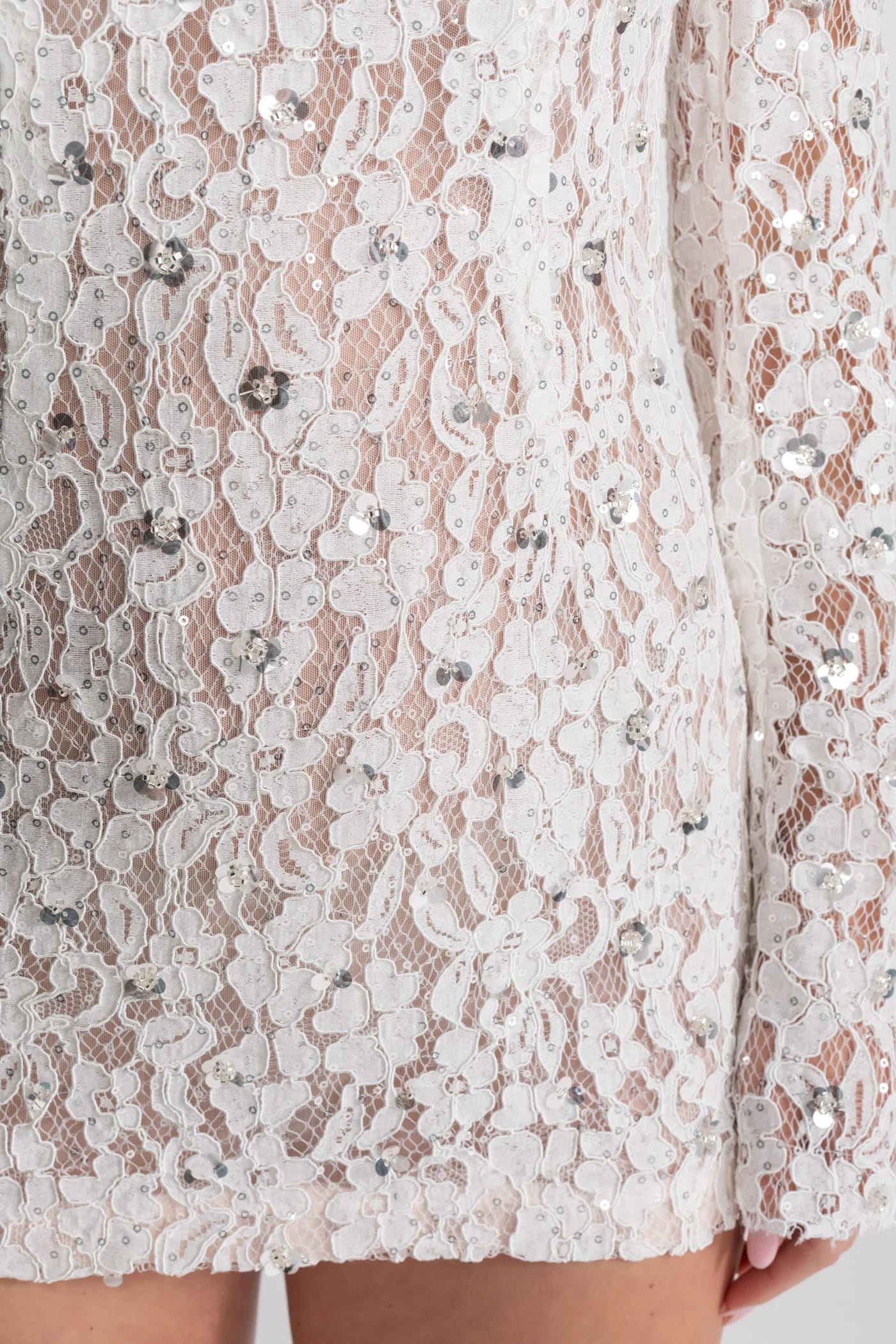 Long Sleeve Lace Mini Dress - White