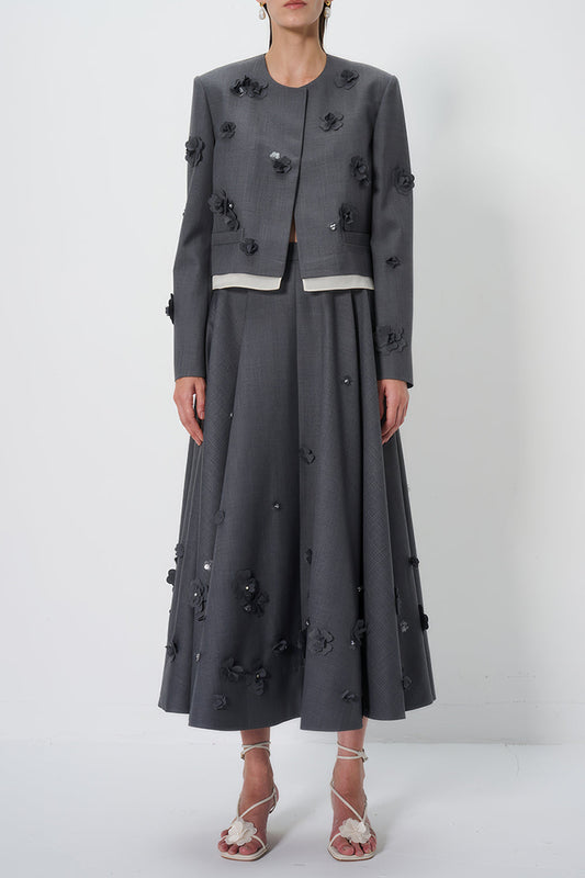 Two-Piece Set with Elegant Floral Top and Skirt