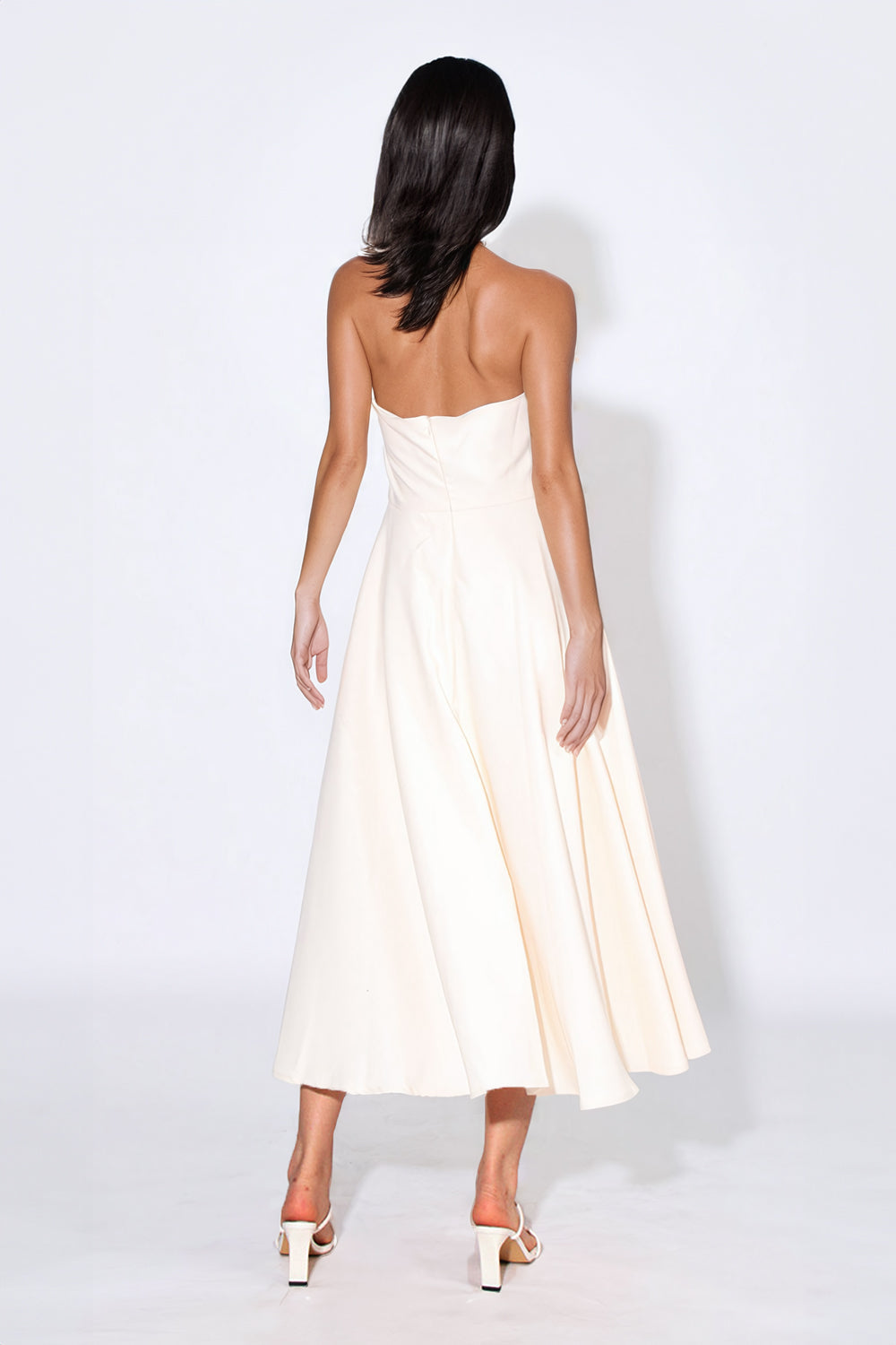 Asymmetrical Halter Pleated Midi Dress - Beige