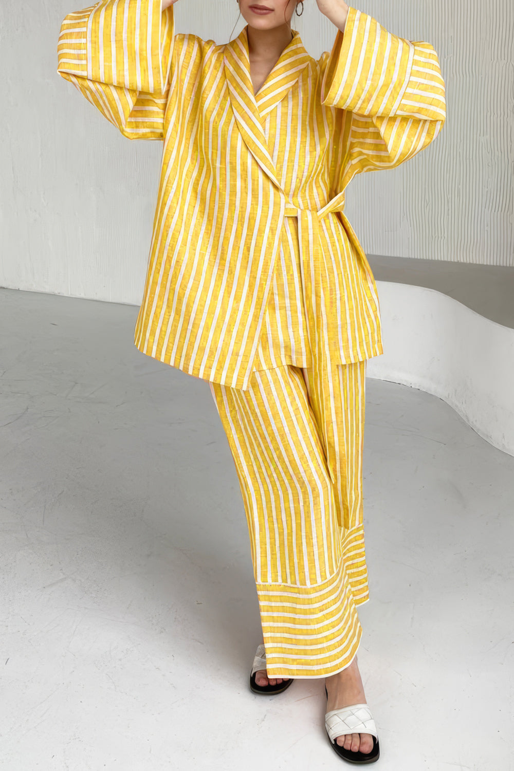 Striped Oversized Blazer and Flared Trousers Co-Ord Set