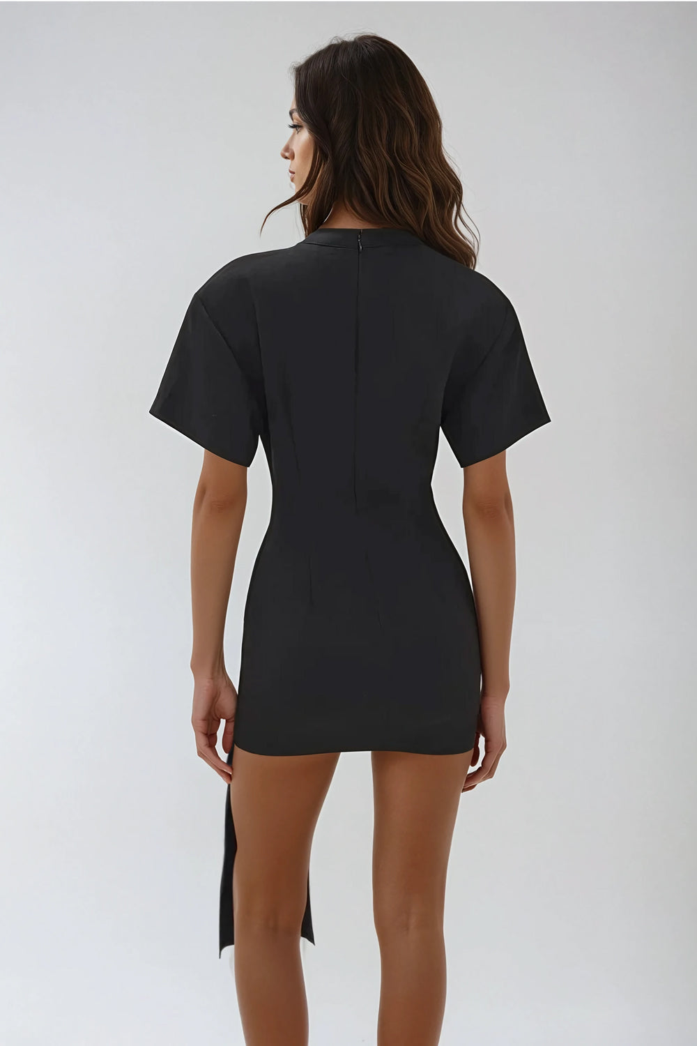 Draped T-Shirt Style Mini Dress - Black