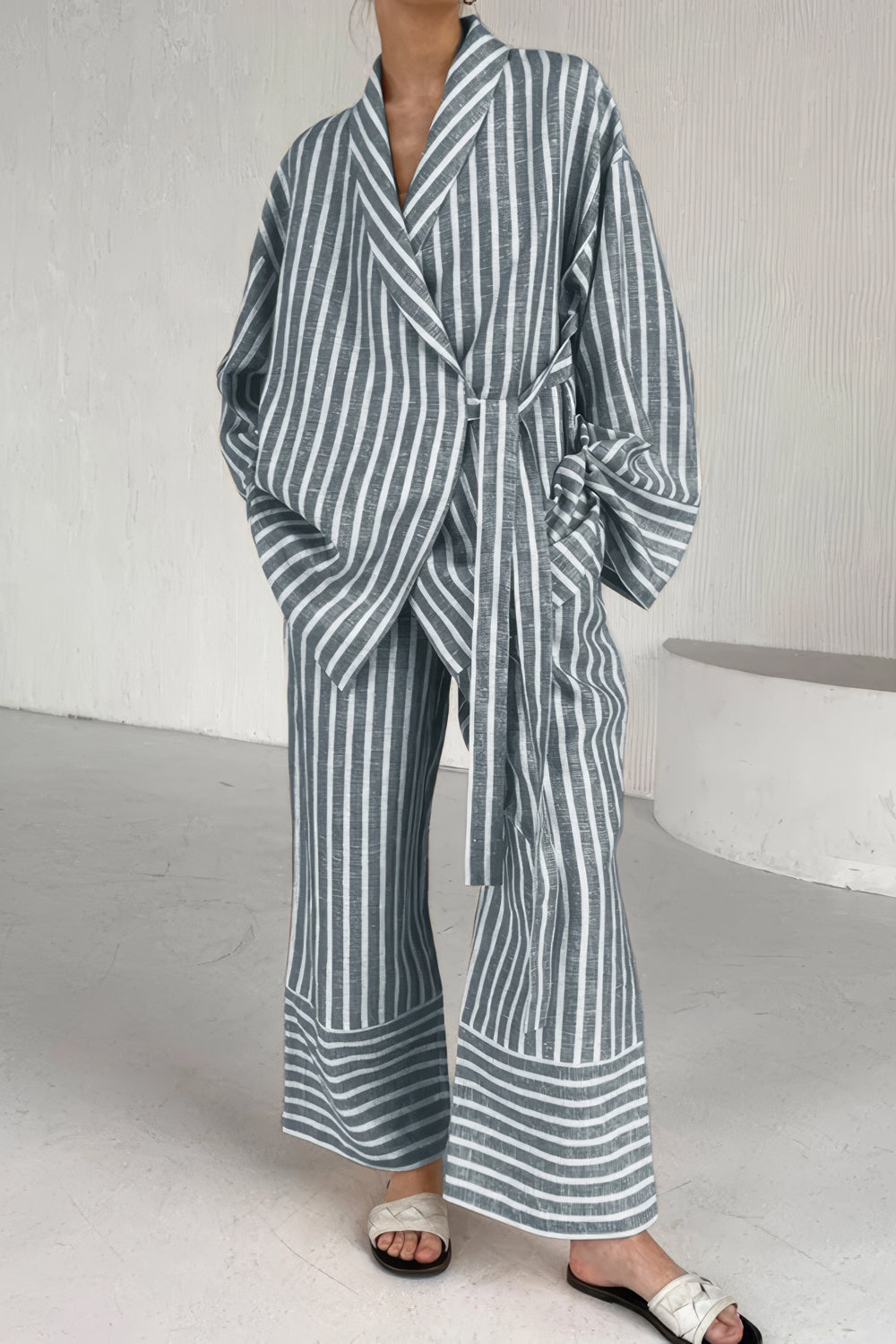 Striped Oversized Blazer and Flared Trousers Co-Ord Set
