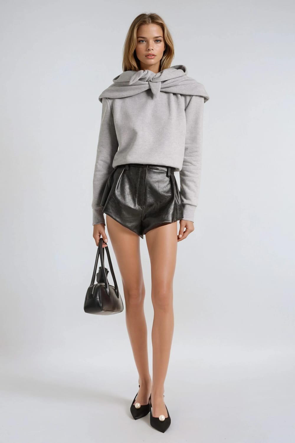 Knot Detail Hooded Sweatshirt - Gray