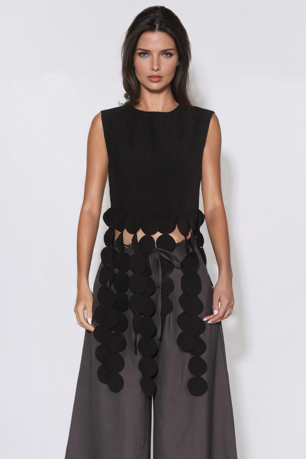 Circular Cut-Outs Sleeveless Top - Black