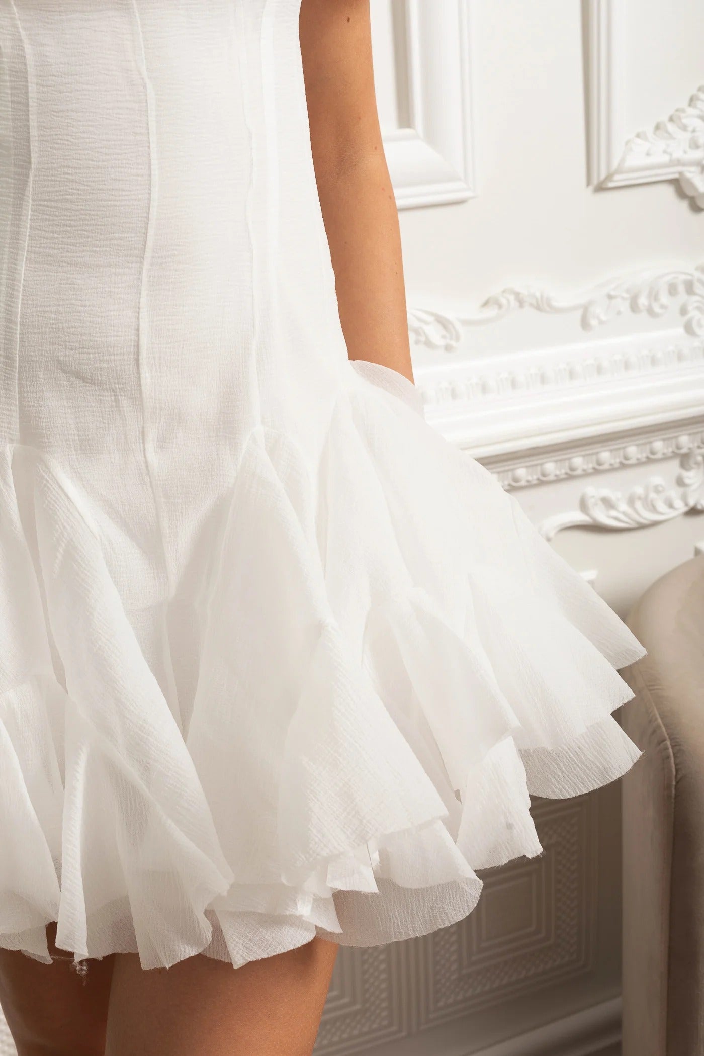 Off-Shoulder Ruffle Mini Dress - White