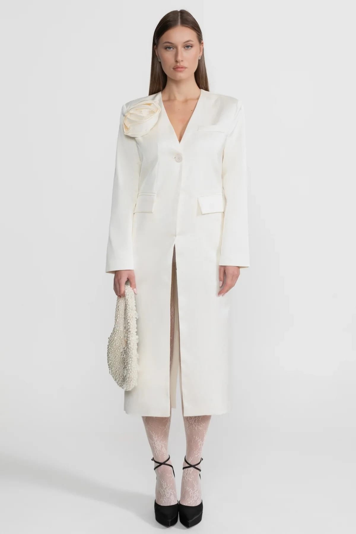 Blazer Style Midi Dress - White