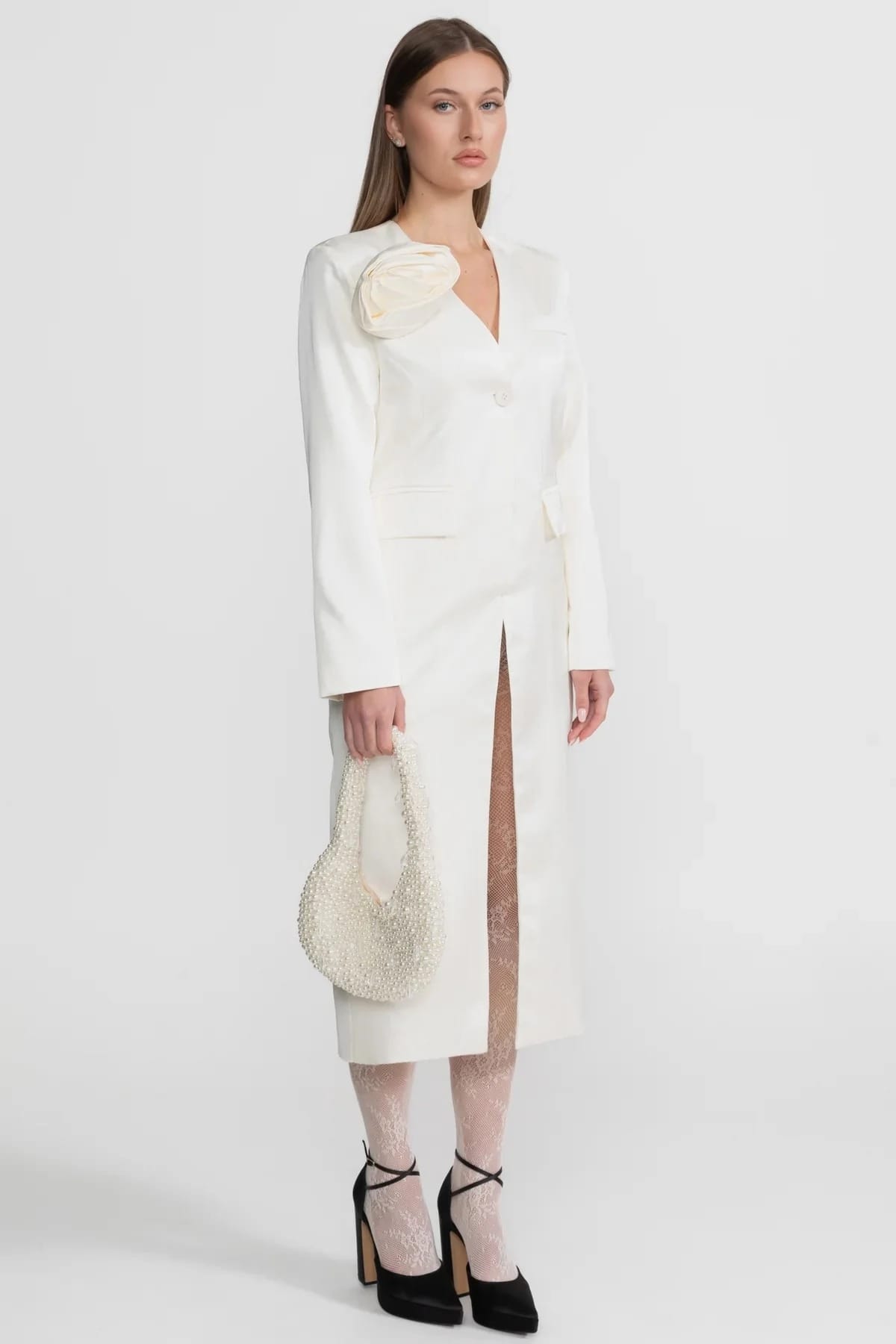 Blazer Style Midi Dress - White