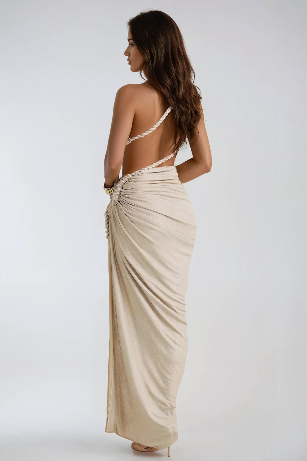 Asymmetrical Ruched Maxi Dress - Gray