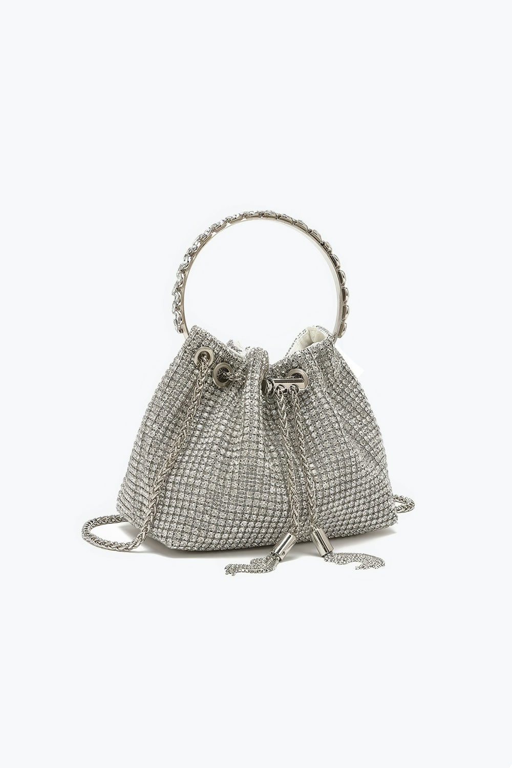Rhinestone Handle Mini Bucket Bag