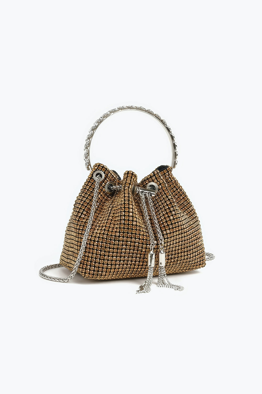Rhinestone Handle Mini Bucket Bag