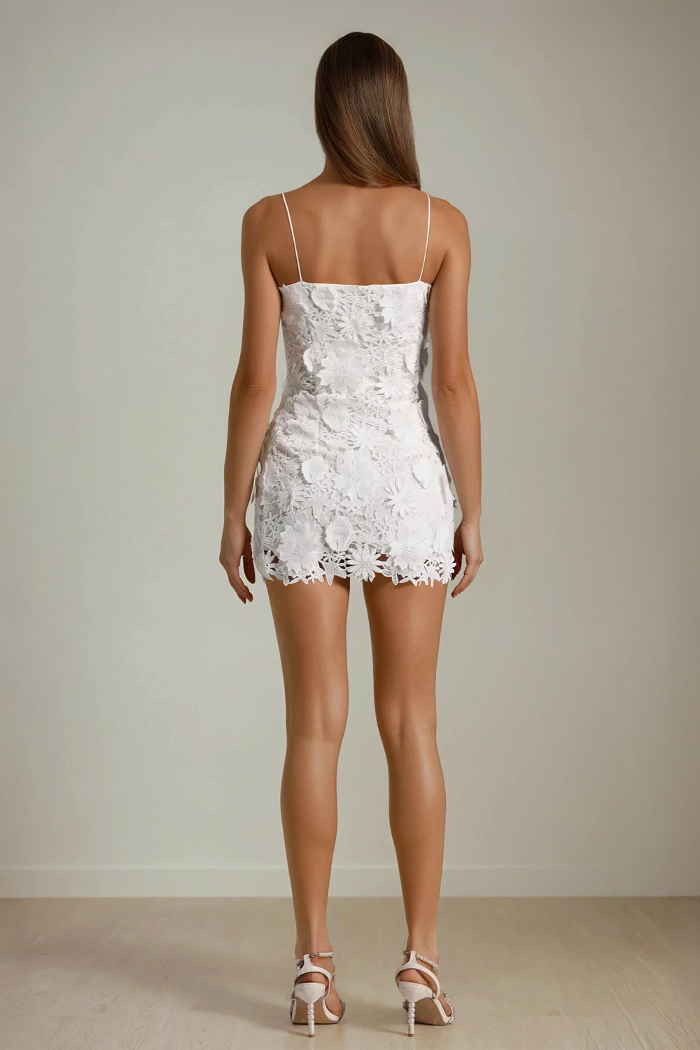 Mini Dress with Floral Lace - White