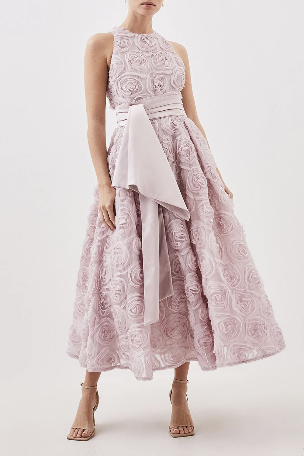 Rosette Textured Sleeveless Midi Dress