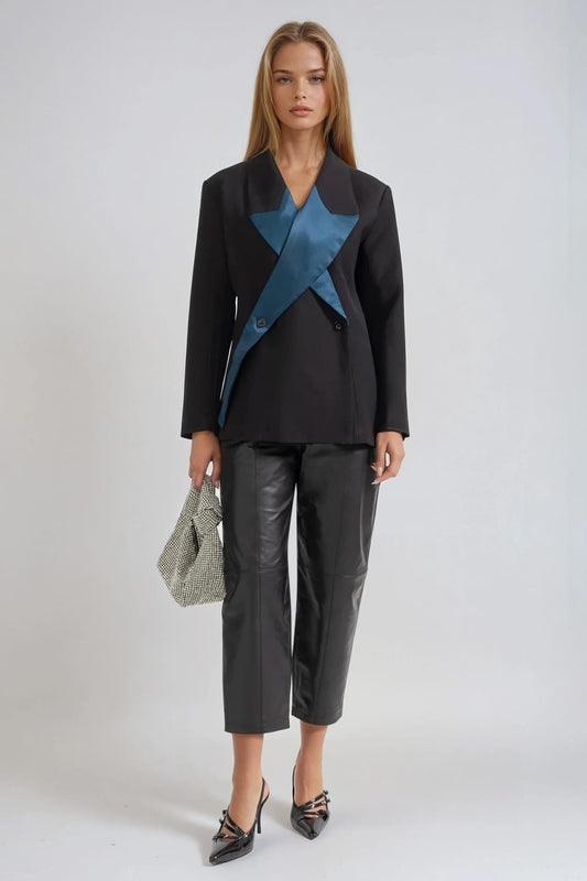 Blazer with Oversized Star Detail - Black