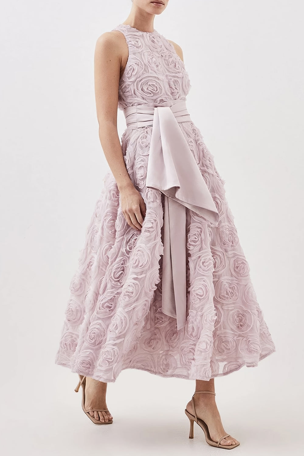 Rosette Textured Sleeveless Midi Dress