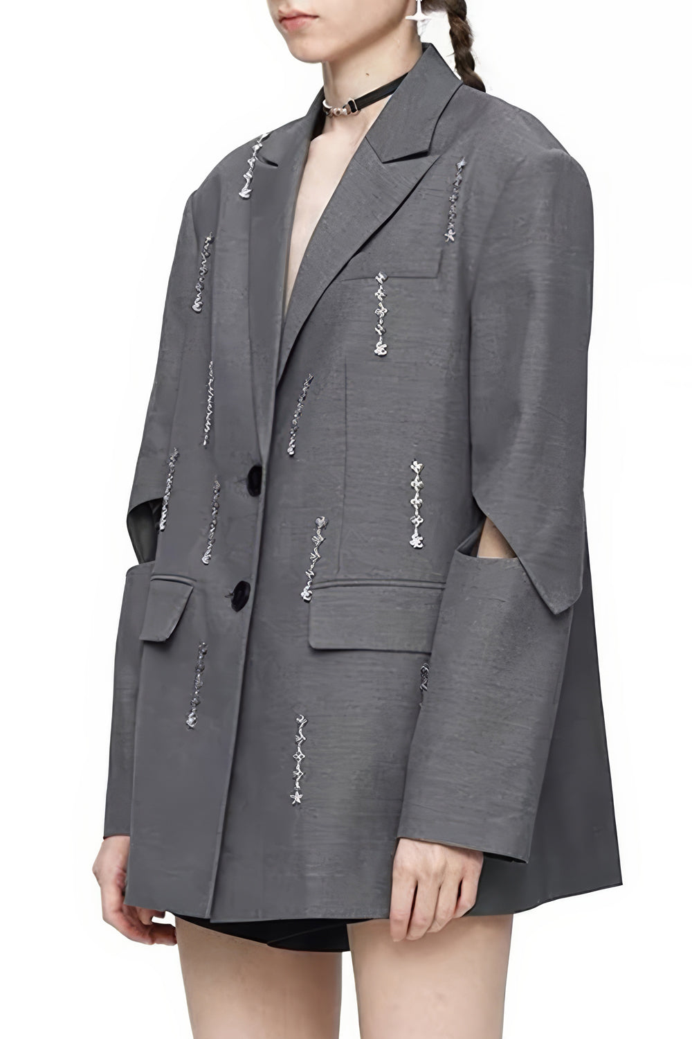 Embellished Cut-Out Sleeve Blazer