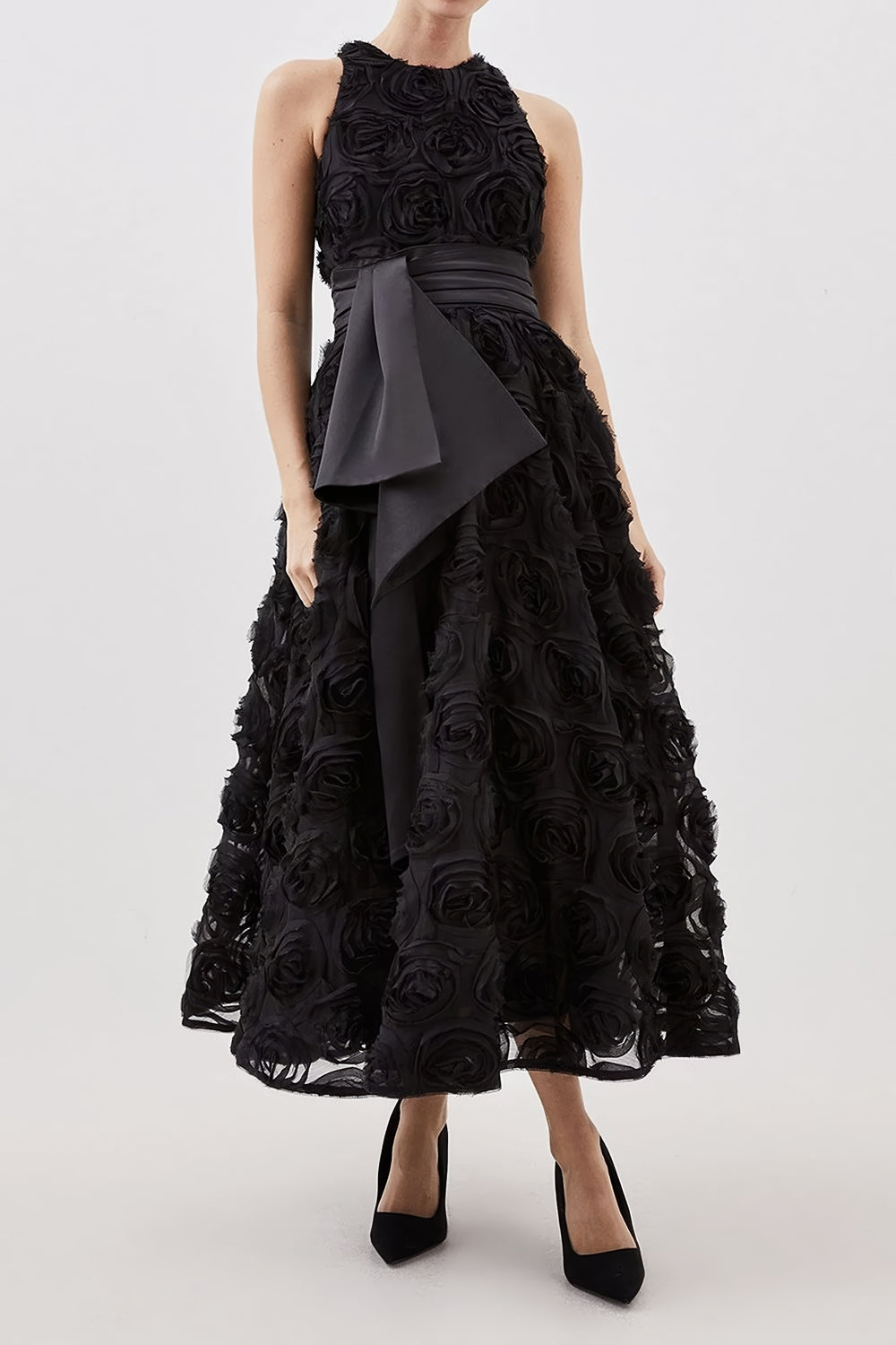 Rosette Textured Sleeveless Midi Dress
