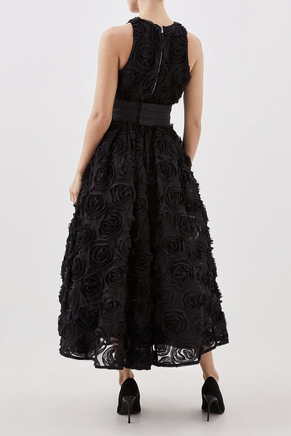 Rosette Textured Sleeveless Midi Dress