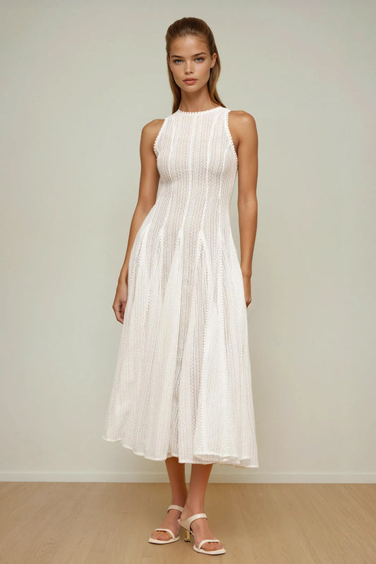 Sleeveless Lace Midi Dress - White