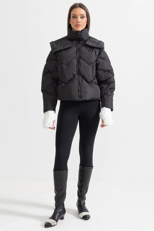 Puffer Jacket with Structured Shoulders - Black