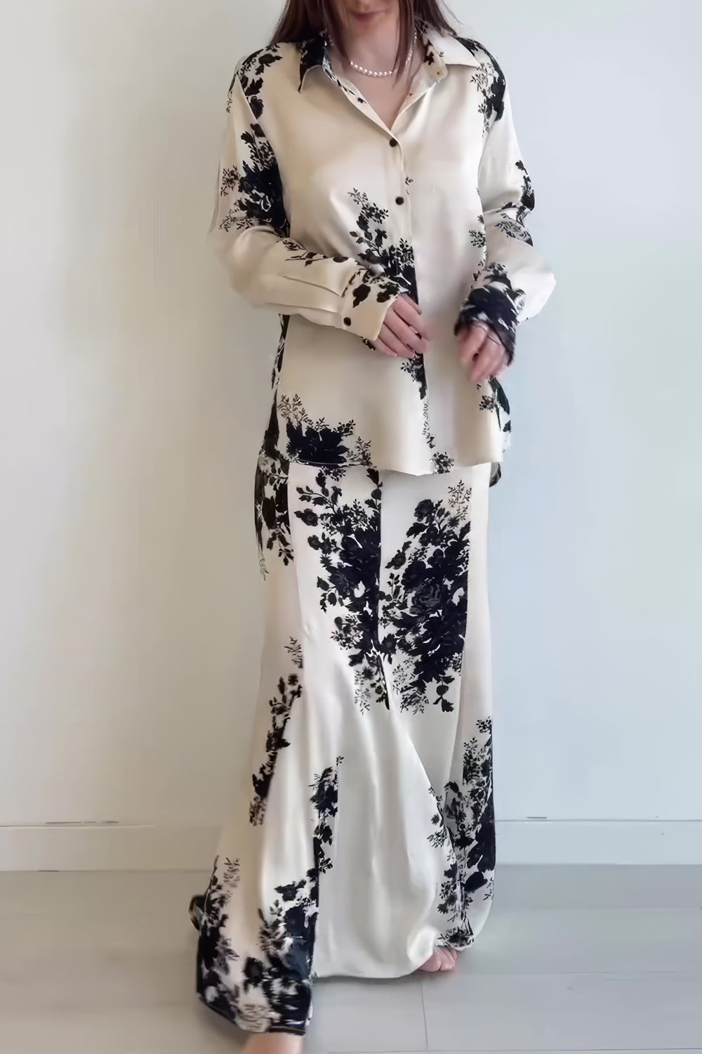 Floral Print Button-Up with Long Skirt Co-Ord Set