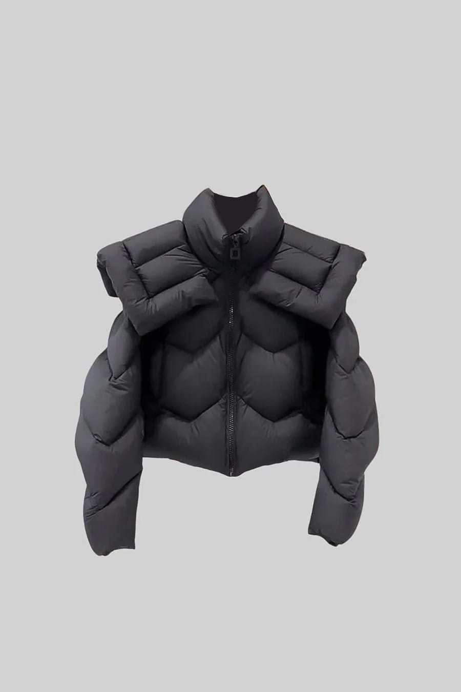 Puffer Jacket with Structured Shoulders - Black