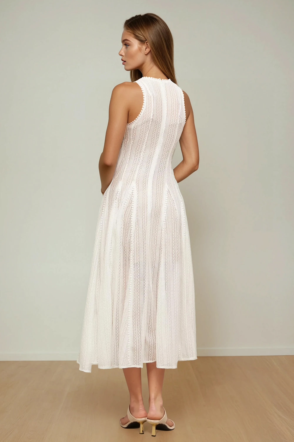Sleeveless Lace Midi Dress - White