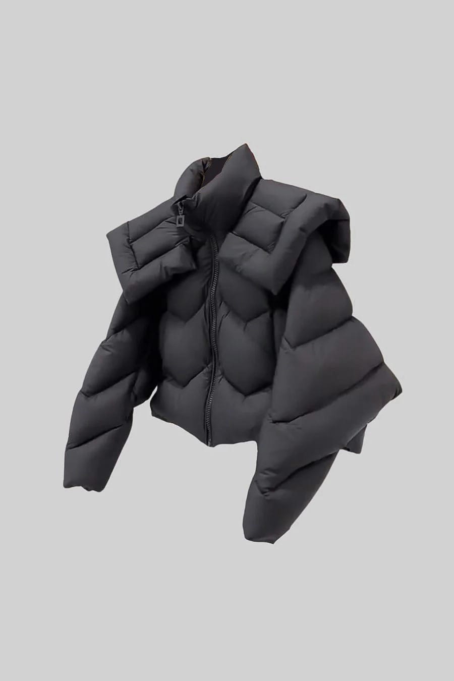 Puffer Jacket with Structured Shoulders - Black