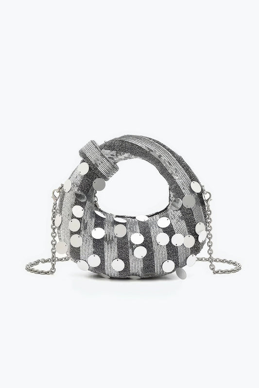 Round Shoulder Bag with Oversized Sequins and Chain Strap