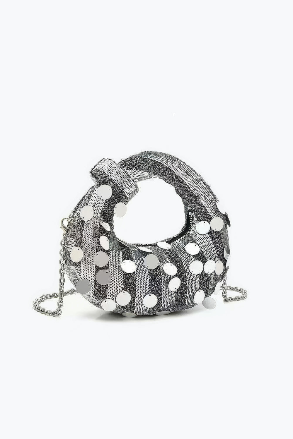 Round Shoulder Bag with Oversized Sequins and Chain Strap