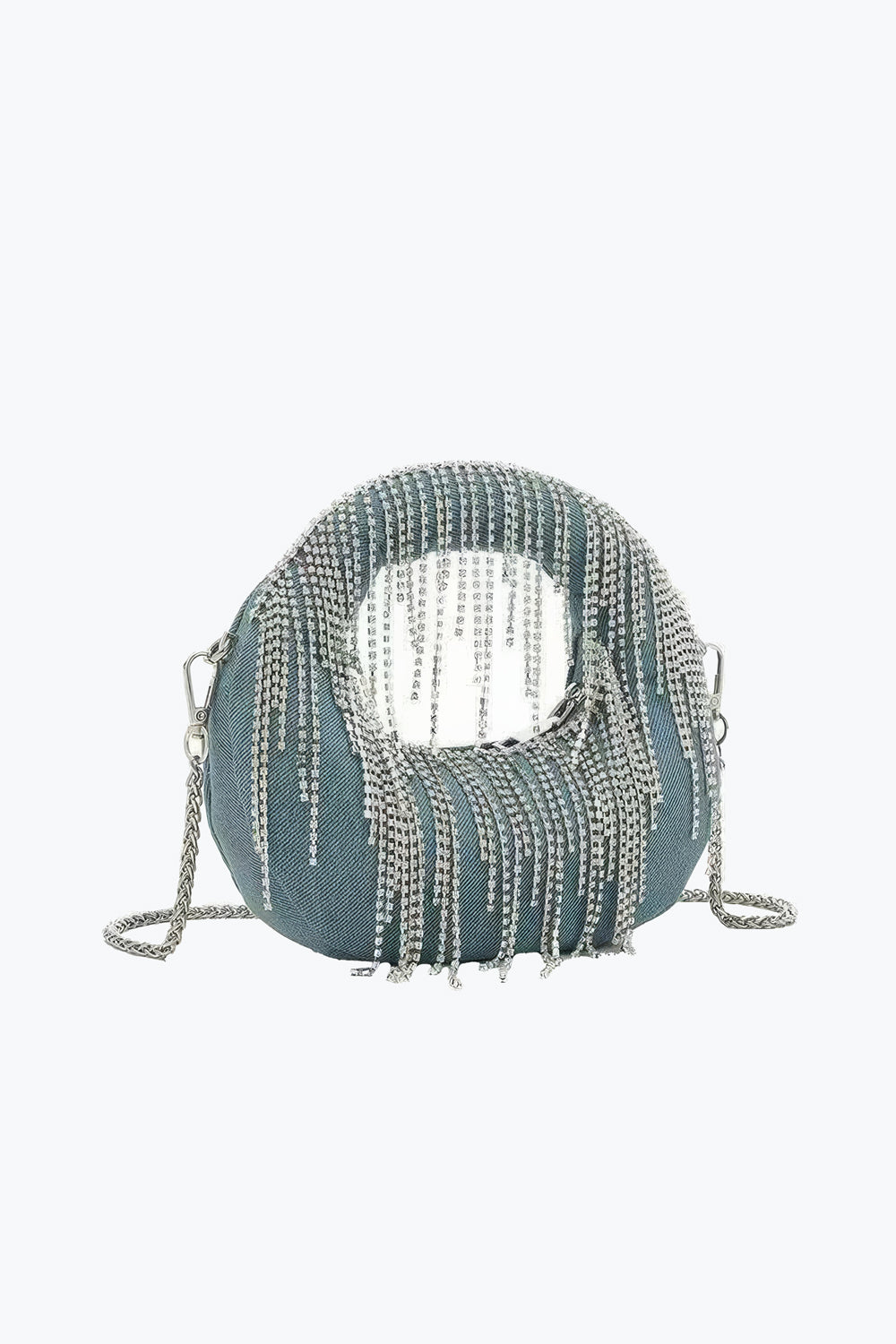 Round Shoulder Bag with Oversized Sequins and Chain Strap