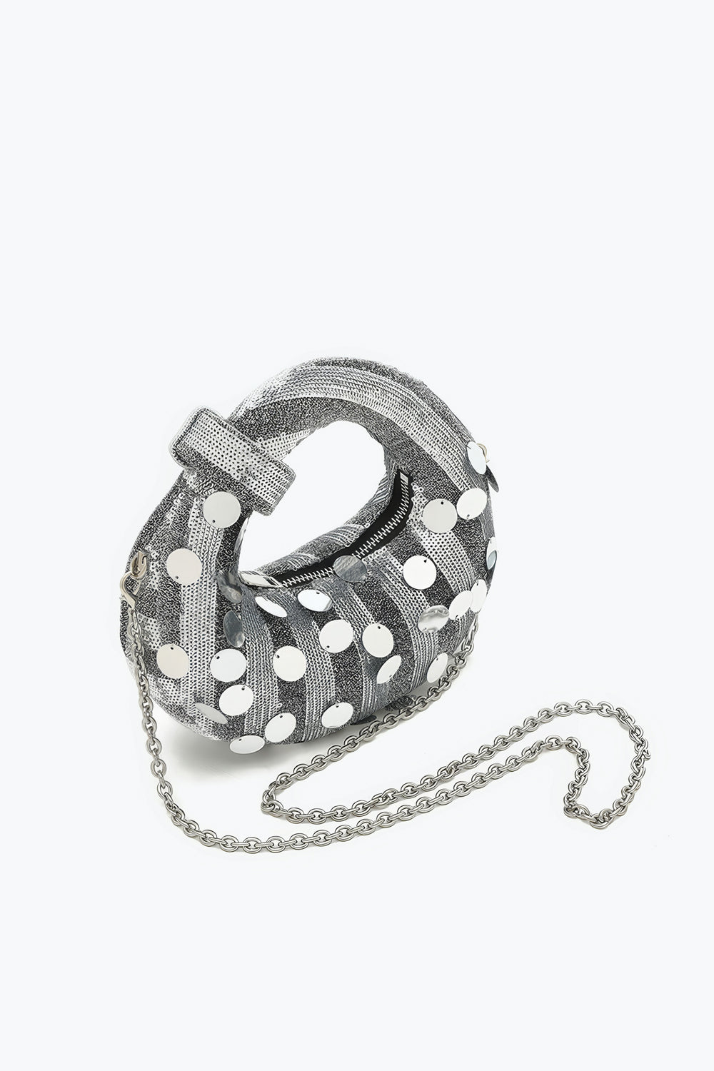Round Shoulder Bag with Oversized Sequins and Chain Strap