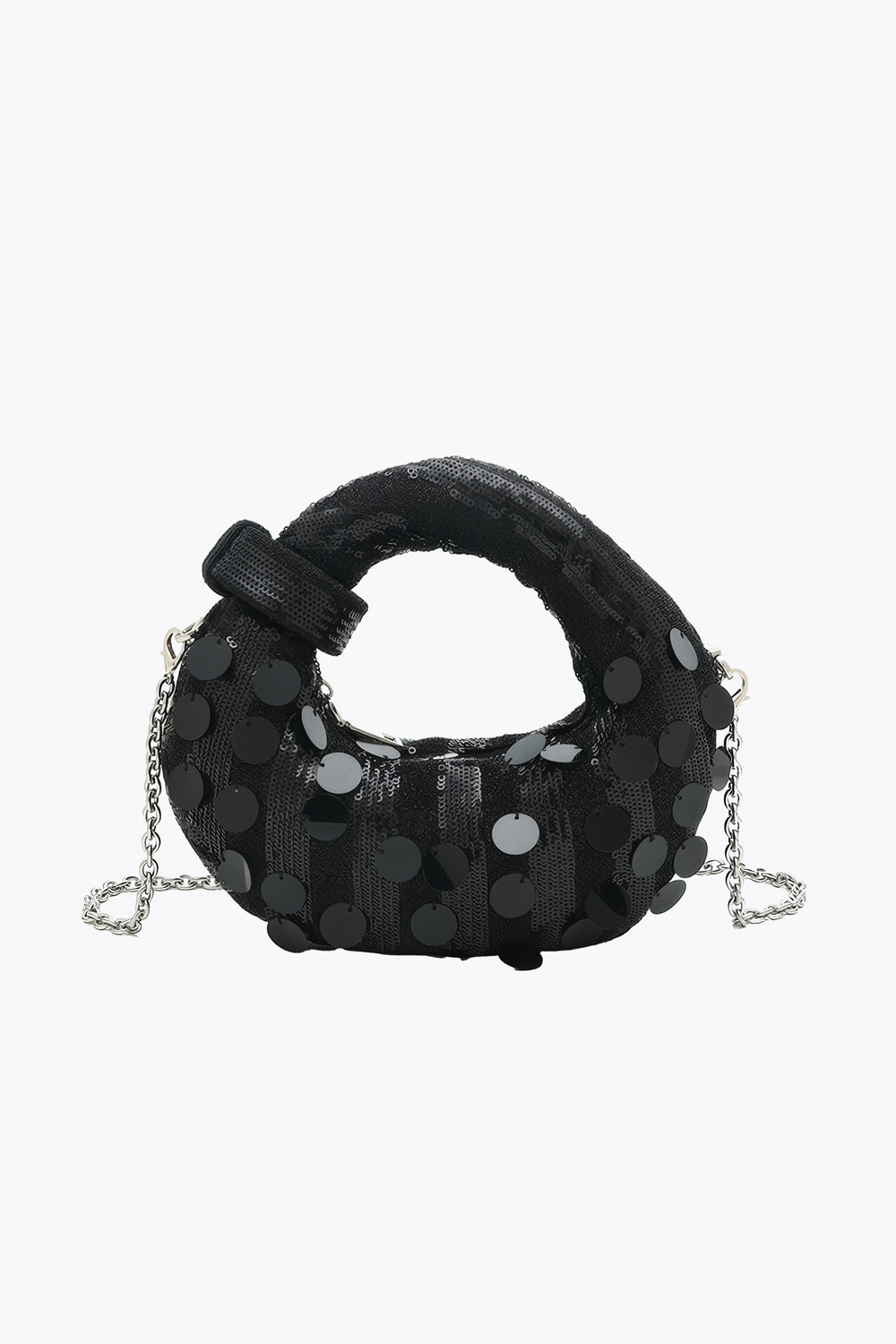 Round Shoulder Bag with Oversized Sequins and Chain Strap