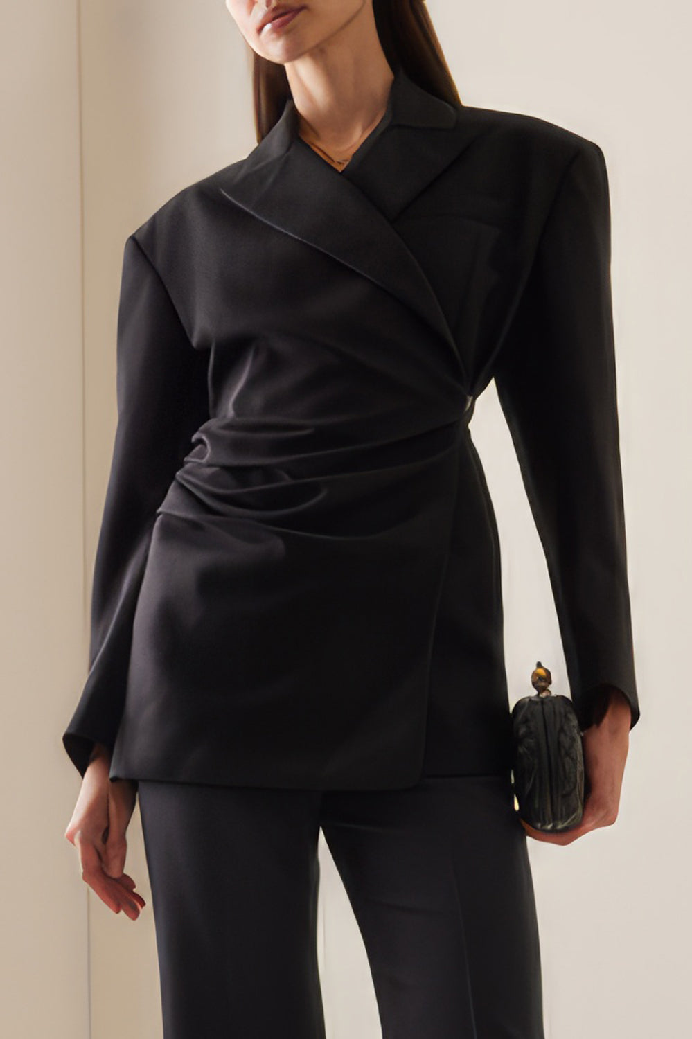 Draped Front Blazer with Asymmetrical Detail