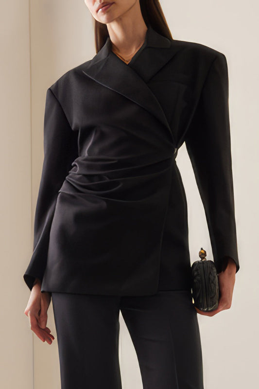 Draped Front Blazer with Asymmetrical Detail