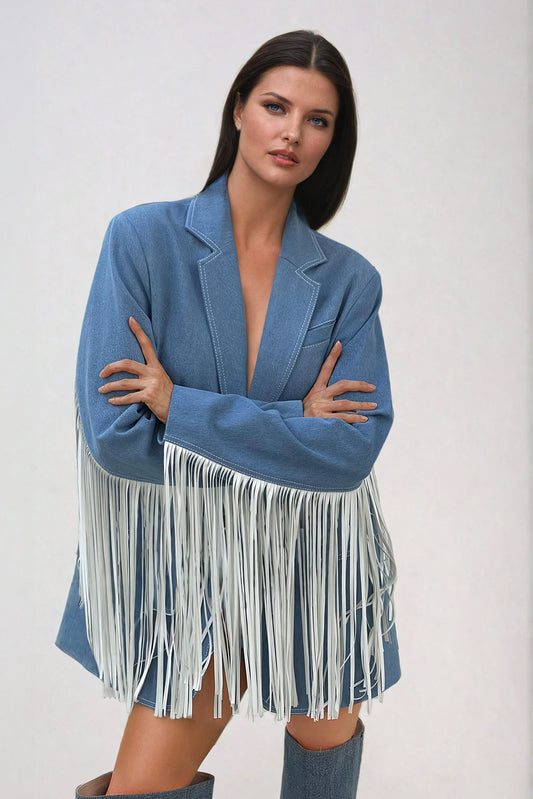 Fringe Detail Denim Blazer