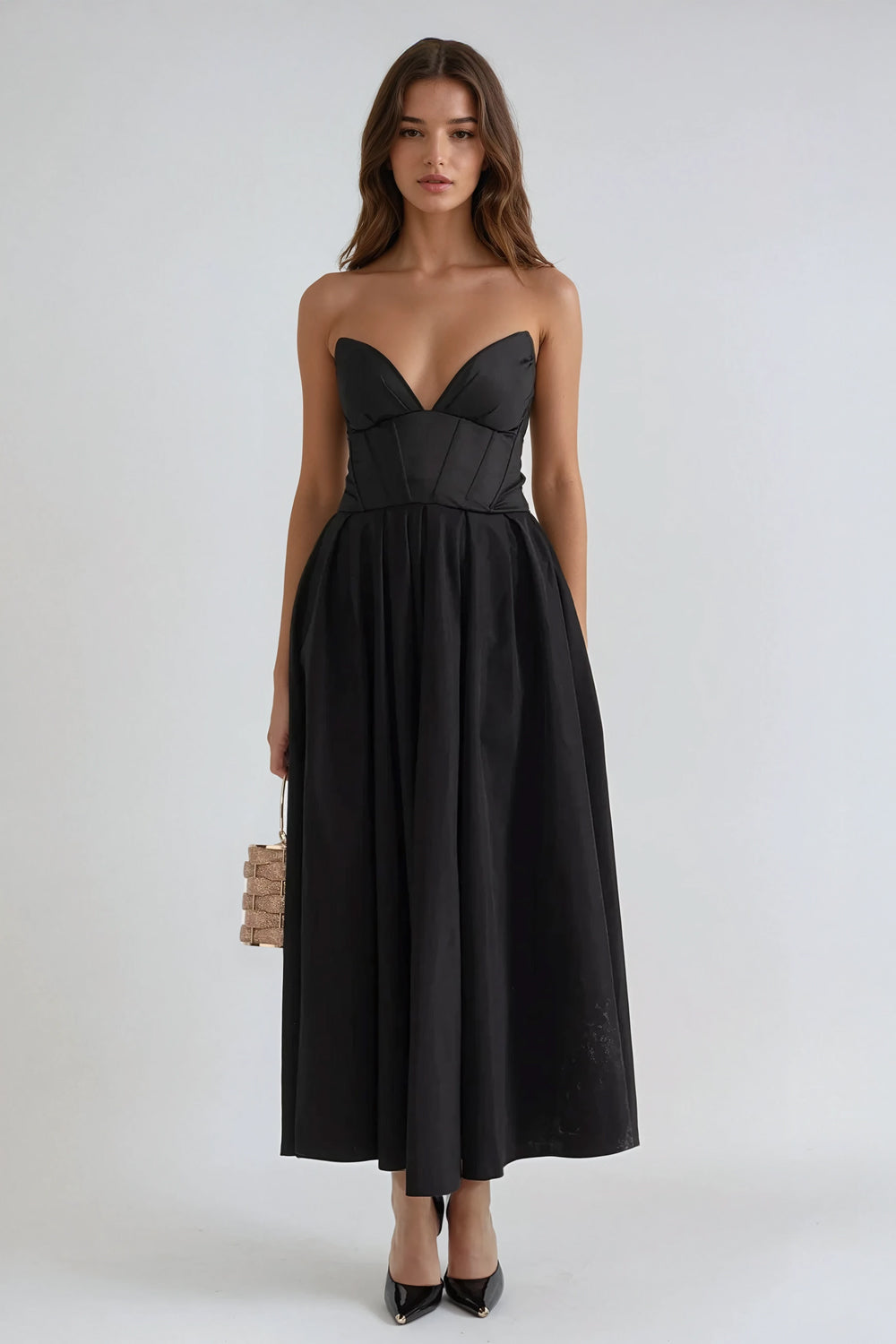 Strapless Sweetheart Neckline Maxi Dress - Black