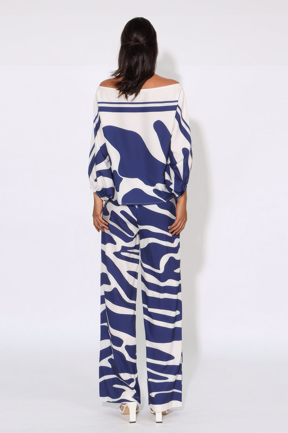 Printed Co-Ord Set with Top and Wide Trousers - Blue