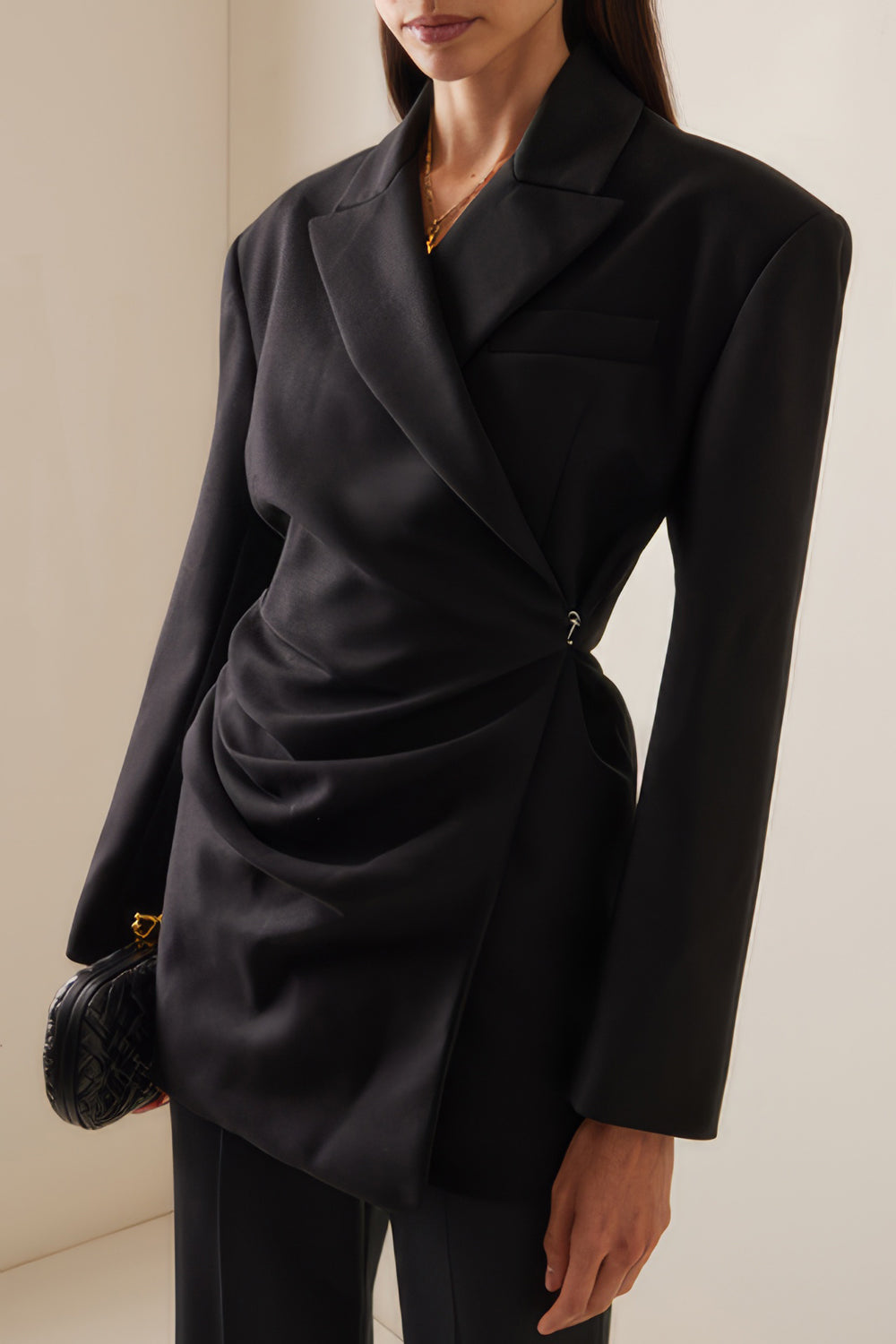 Draped Front Blazer with Asymmetrical Detail